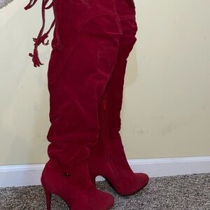 Womens De Blossom Collection Over The Knee Red Heeled Boots